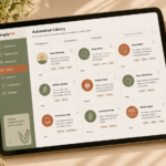 Automation Ideas A tablet on a desk displaying a filterable grid of Home Assistant automation ideas.